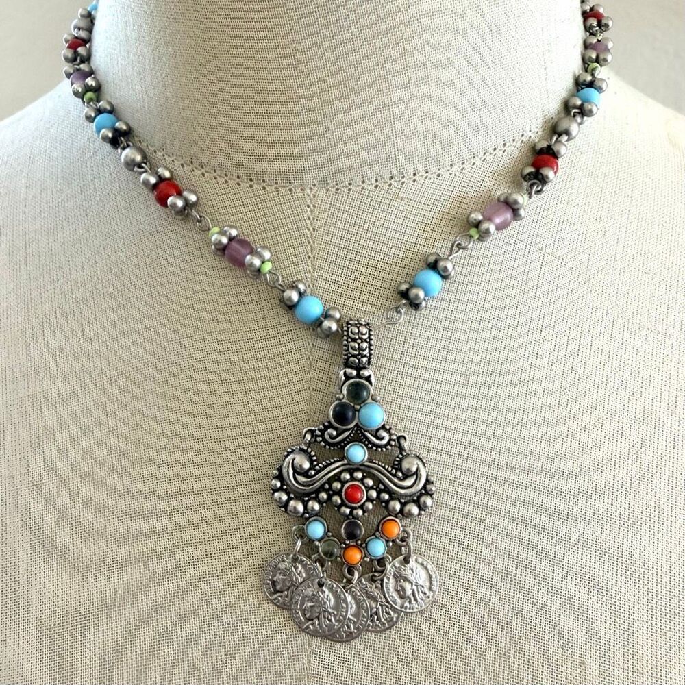 Vintage 1990s Etruscan Revival Coin Pendant Necklace